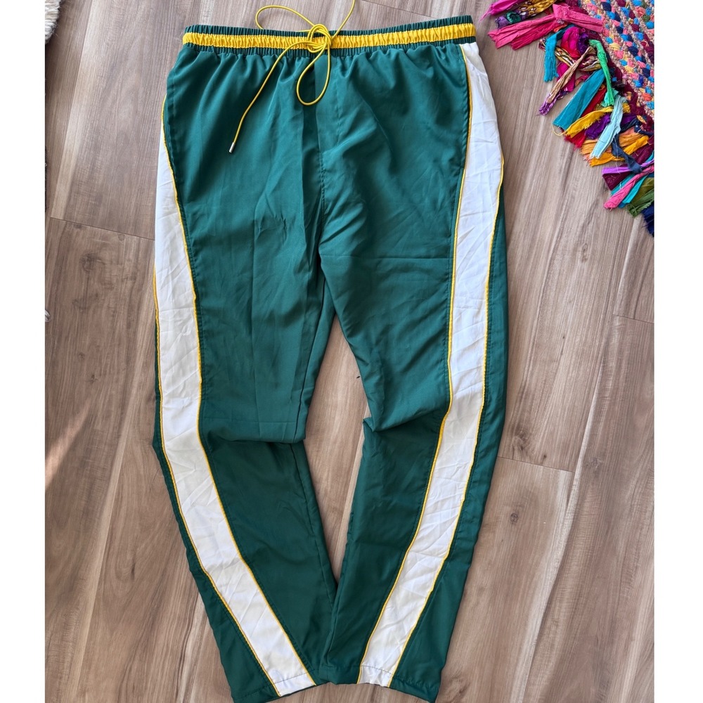 MNML Track Pants Green White Yellow Stripe‎ Retro streetwear Athletic Joggers w1